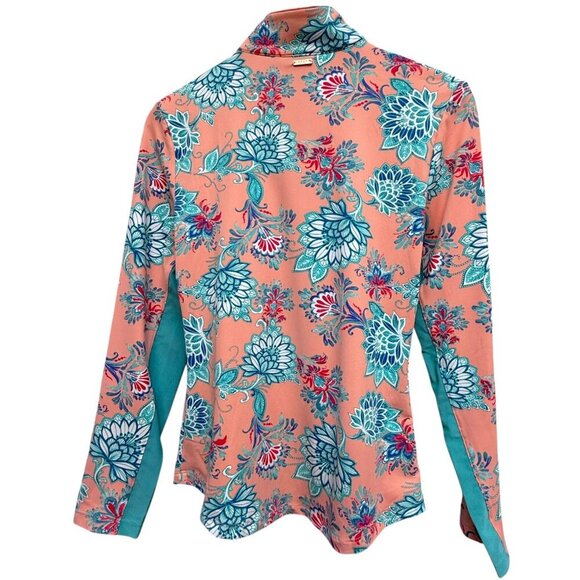 CABANA LIFE Womens Golf Top Small Pink Tropical Print 1/4 Zip Long Sleeve NWT - Picture 3 of 12